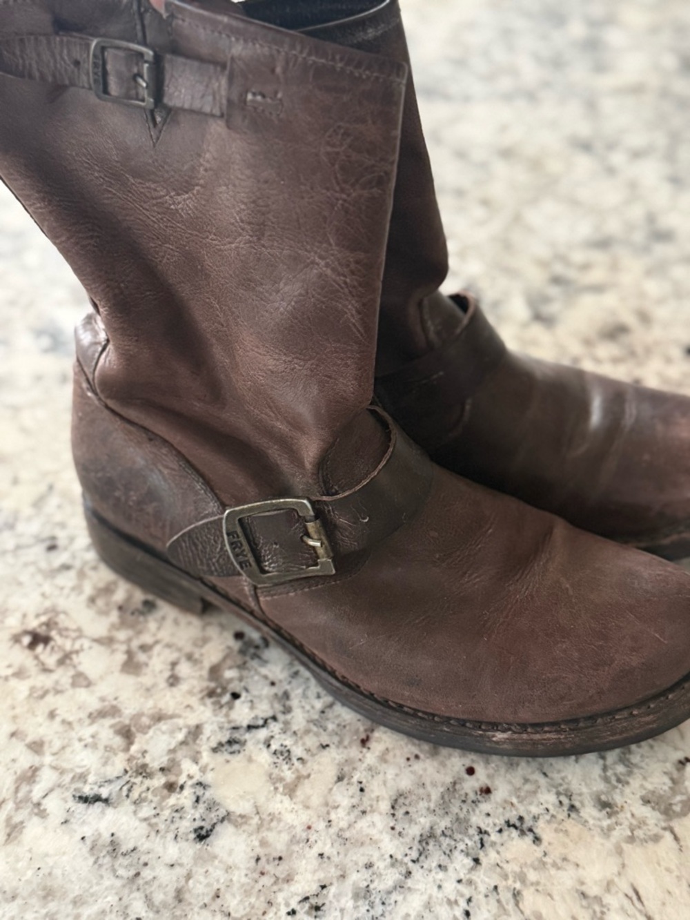 Frye Brown Leather Boots with Buckle Detail